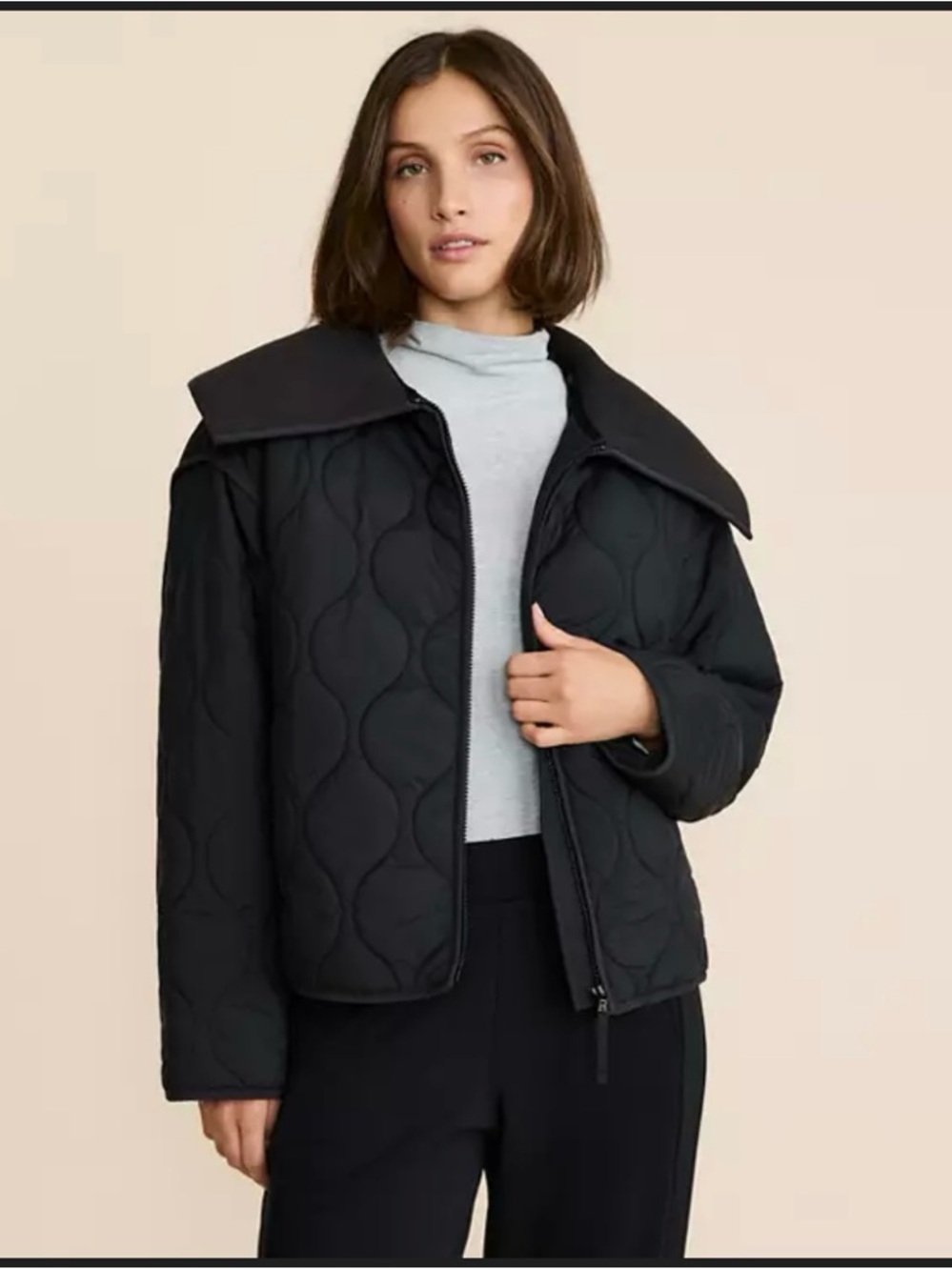Lou & Grey by Loft NEW Black Quilted Oversized Boxy Coat